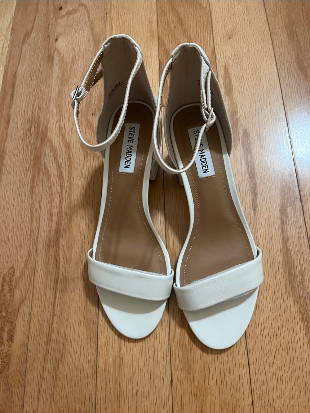 Steve Madden White Ankle-Strap Block Heel Sandals New in box